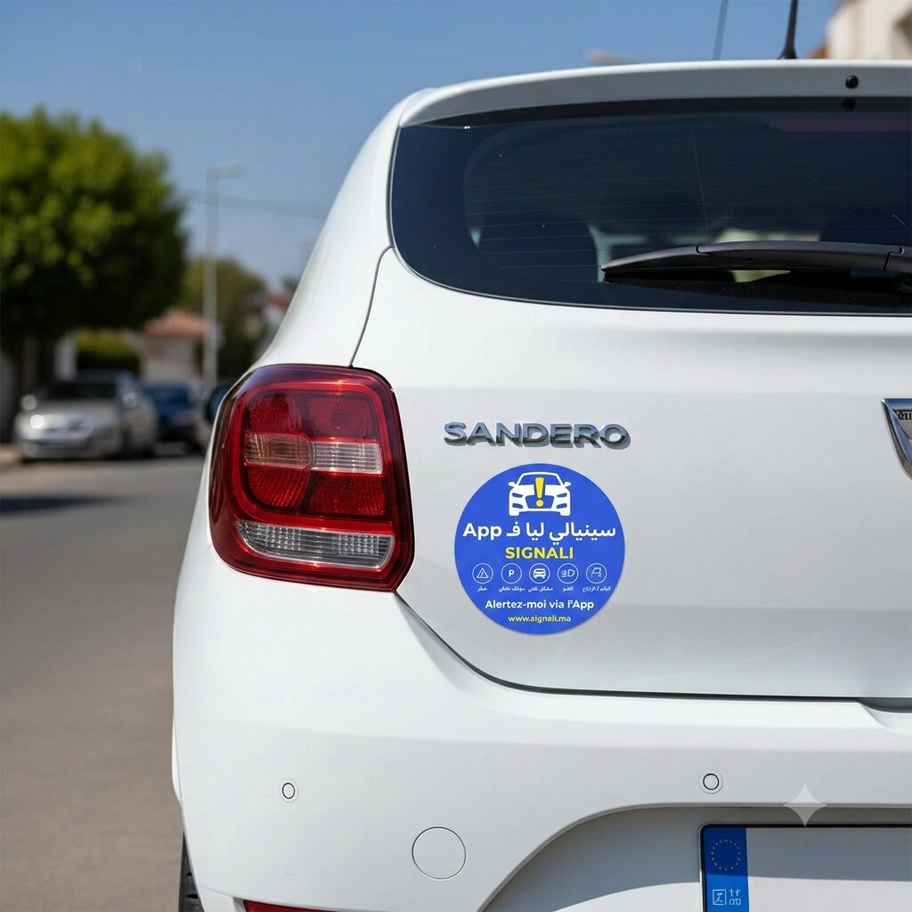 Sticker QR Signali.ma collé sur une voiture - exemple 2